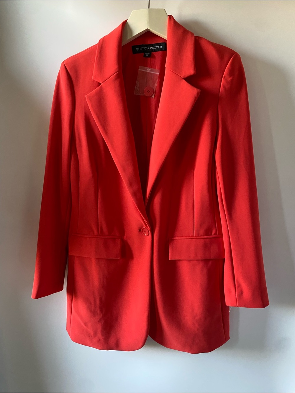 Boston Proper Coral-Red Tailored Single-Button Blazer